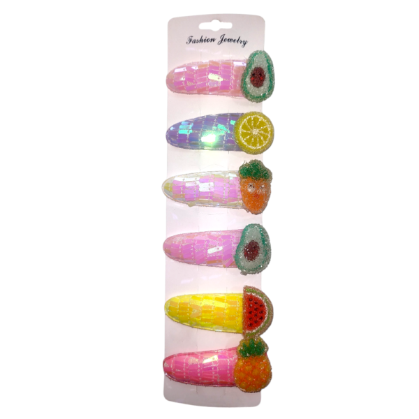 SET 6 BROCHES CLICK CLACK LENTEJUELAS/APLIQUE VARIADAS